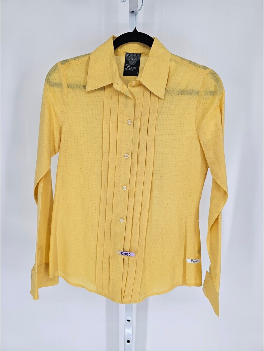 BAYO Black Label Womens Sz 2 Long Sleeve Button Up Shirt Yellow Textured